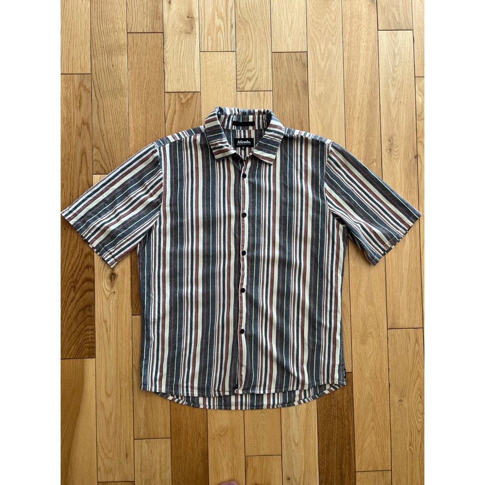 Afends Men's Striped Button Up Collared Short Sleeve Shirt Size M